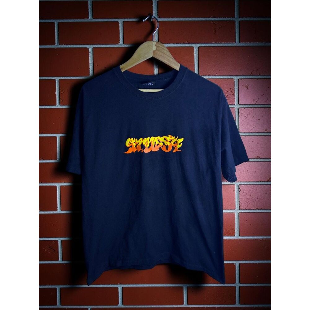 Stussy Flame Logo Graphic T Shirt Men's Large Black Made in Mexico